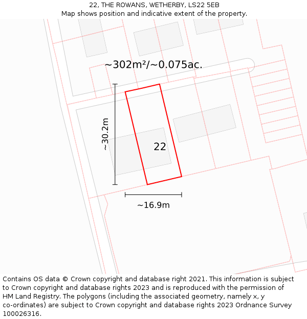 22, THE ROWANS, WETHERBY, LS22 5EB: Plot and title map