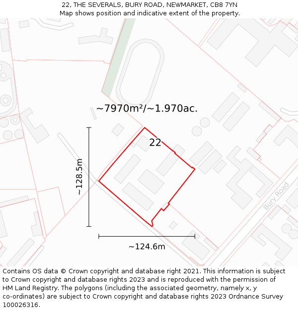 22, THE SEVERALS, BURY ROAD, NEWMARKET, CB8 7YN: Plot and title map