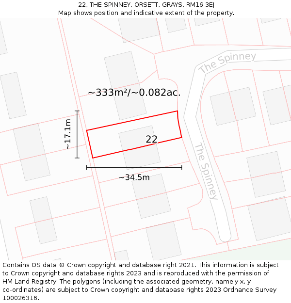 22, THE SPINNEY, ORSETT, GRAYS, RM16 3EJ: Plot and title map