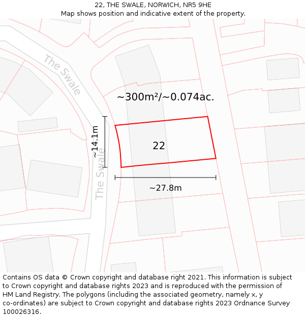 22, THE SWALE, NORWICH, NR5 9HE: Plot and title map