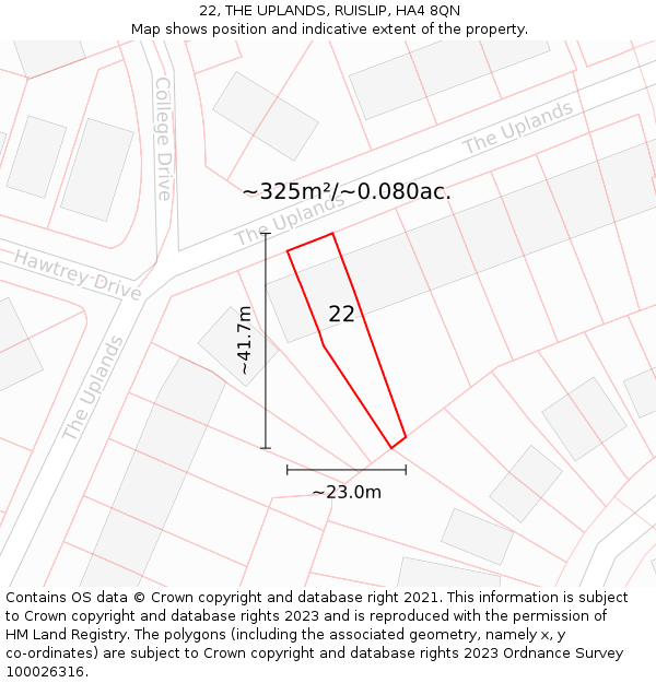 22, THE UPLANDS, RUISLIP, HA4 8QN: Plot and title map
