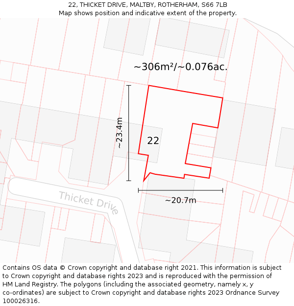 22, THICKET DRIVE, MALTBY, ROTHERHAM, S66 7LB: Plot and title map