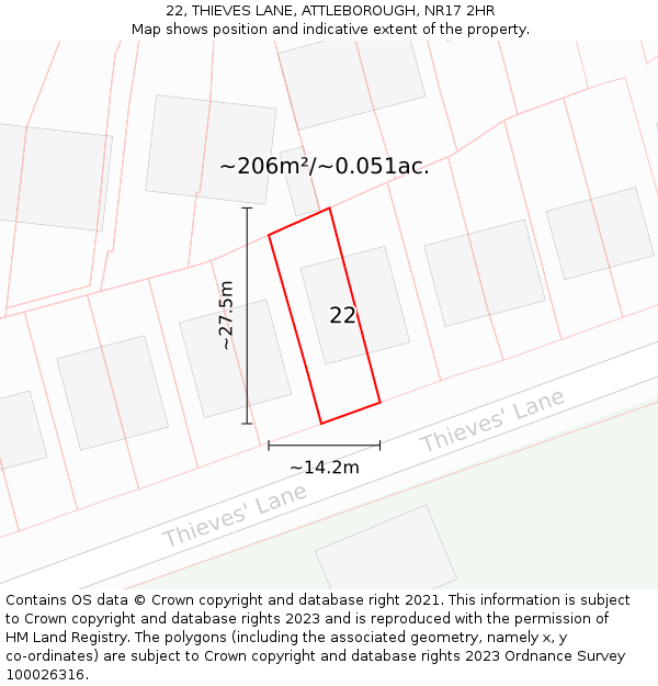 22, THIEVES LANE, ATTLEBOROUGH, NR17 2HR: Plot and title map