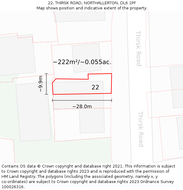 22, THIRSK ROAD, NORTHALLERTON, DL6 1PF: Plot and title map