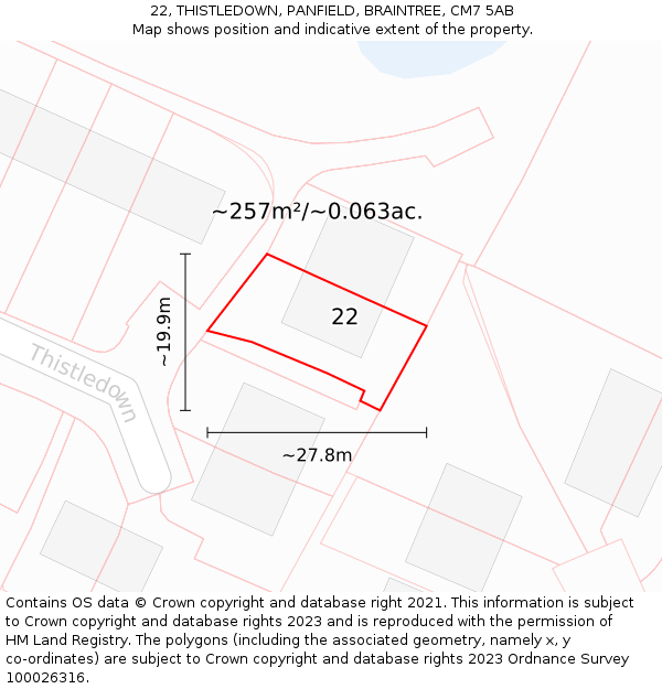 22, THISTLEDOWN, PANFIELD, BRAINTREE, CM7 5AB: Plot and title map