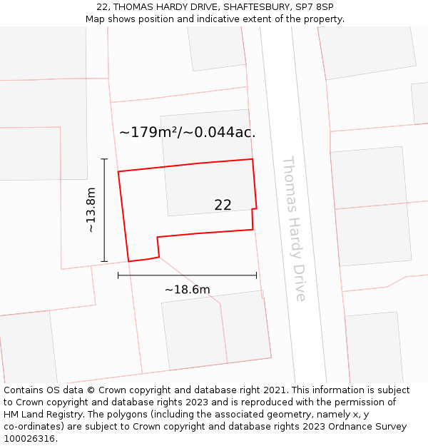 22, THOMAS HARDY DRIVE, SHAFTESBURY, SP7 8SP: Plot and title map