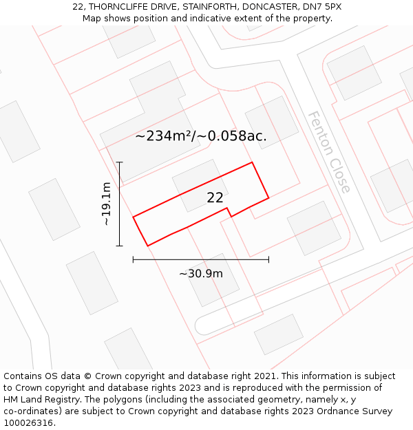 22, THORNCLIFFE DRIVE, STAINFORTH, DONCASTER, DN7 5PX: Plot and title map