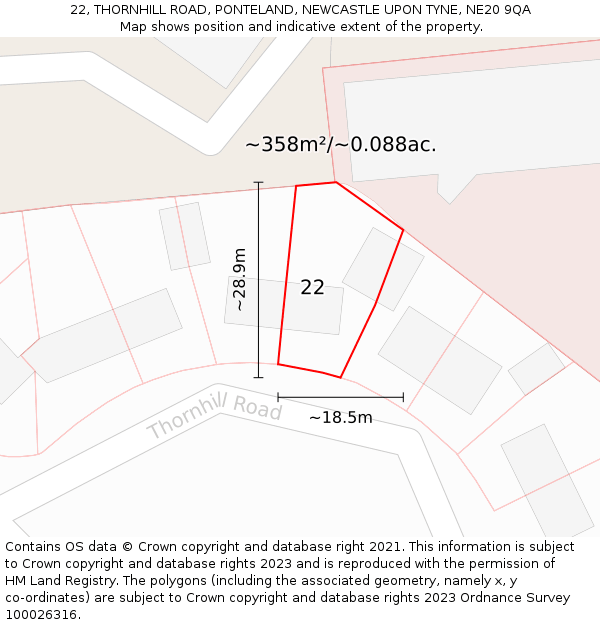 22, THORNHILL ROAD, PONTELAND, NEWCASTLE UPON TYNE, NE20 9QA: Plot and title map