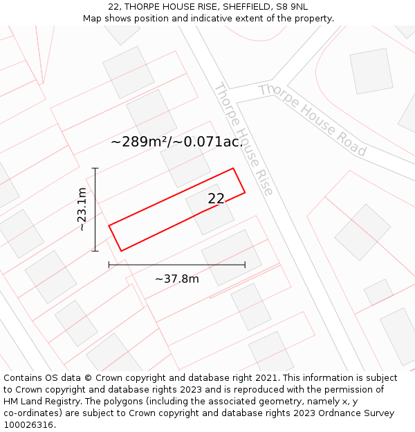 22, THORPE HOUSE RISE, SHEFFIELD, S8 9NL: Plot and title map