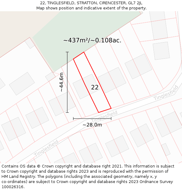 22, TINGLESFIELD, STRATTON, CIRENCESTER, GL7 2JL: Plot and title map