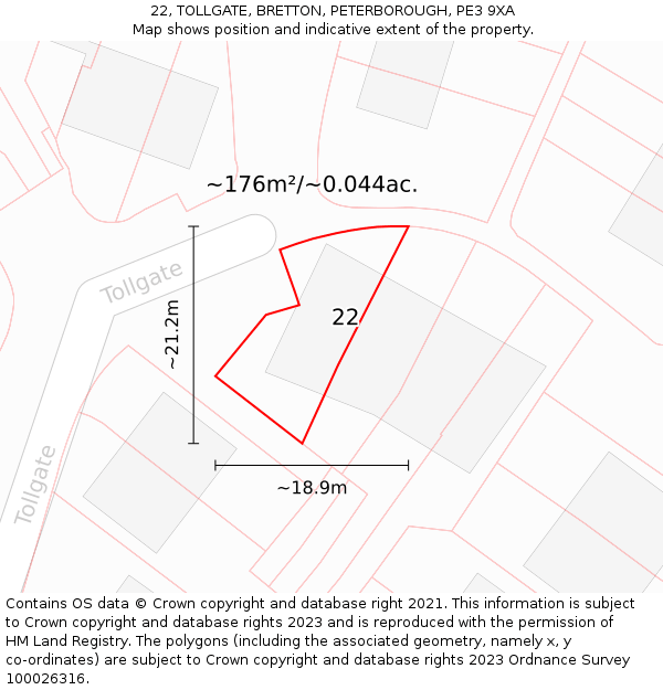 22, TOLLGATE, BRETTON, PETERBOROUGH, PE3 9XA: Plot and title map