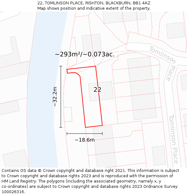 22, TOMLINSON PLACE, RISHTON, BLACKBURN, BB1 4AZ: Plot and title map