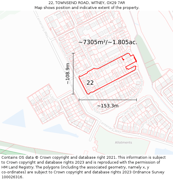 22, TOWNSEND ROAD, WITNEY, OX29 7AR: Plot and title map