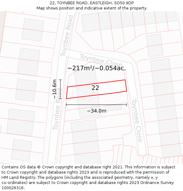 22, TOYNBEE ROAD, EASTLEIGH, SO50 9DP: Plot and title map