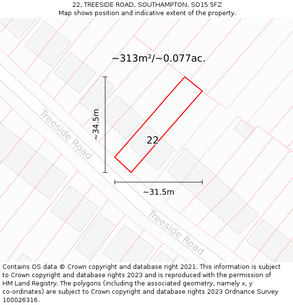 22, TREESIDE ROAD, SOUTHAMPTON, SO15 5FZ: Plot and title map