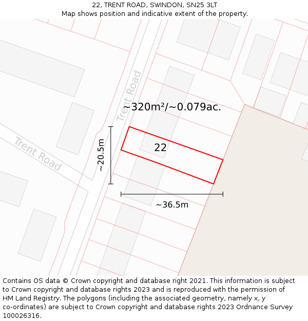 22, TRENT ROAD, SWINDON, SN25 3LT: Plot and title map