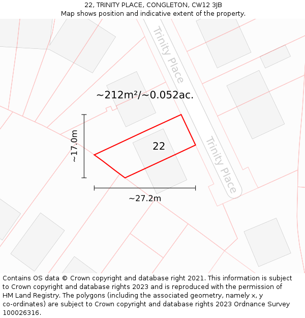 22, TRINITY PLACE, CONGLETON, CW12 3JB: Plot and title map