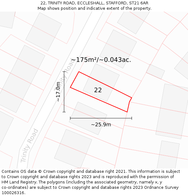 22, TRINITY ROAD, ECCLESHALL, STAFFORD, ST21 6AR: Plot and title map