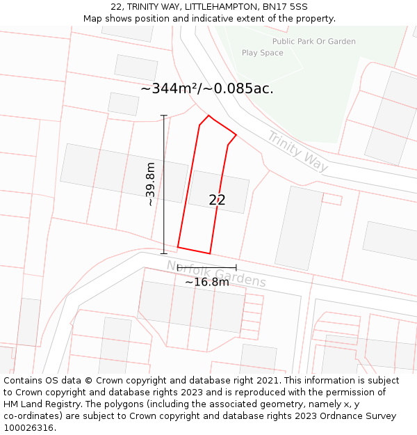 22, TRINITY WAY, LITTLEHAMPTON, BN17 5SS: Plot and title map