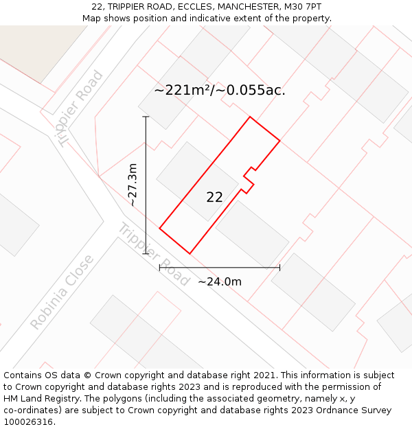 22, TRIPPIER ROAD, ECCLES, MANCHESTER, M30 7PT: Plot and title map