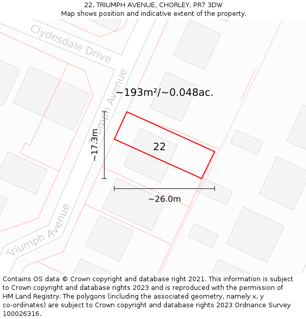 22, TRIUMPH AVENUE, CHORLEY, PR7 3DW: Plot and title map