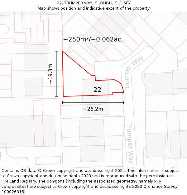 22, TRUMPER WAY, SLOUGH, SL1 5EY: Plot and title map