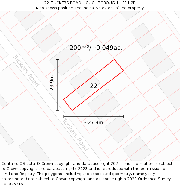 22, TUCKERS ROAD, LOUGHBOROUGH, LE11 2PJ: Plot and title map
