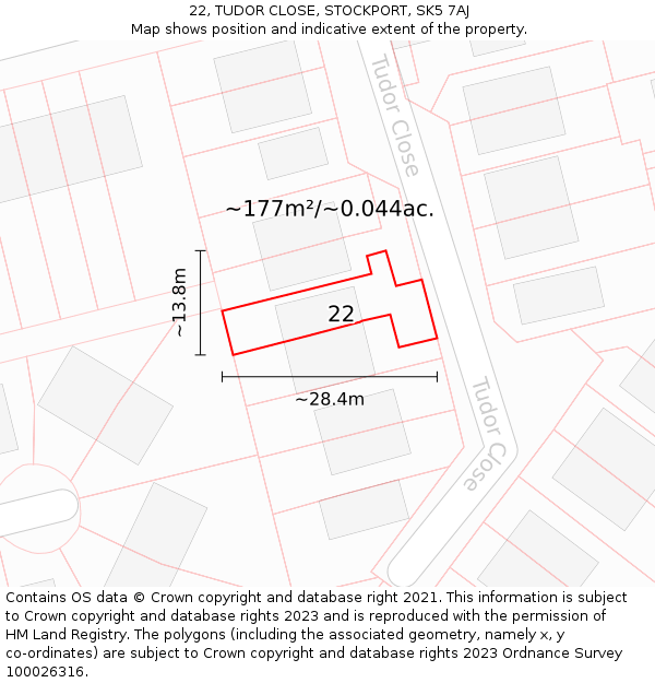 22, TUDOR CLOSE, STOCKPORT, SK5 7AJ: Plot and title map