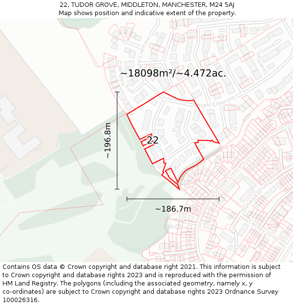 22, TUDOR GROVE, MIDDLETON, MANCHESTER, M24 5AJ: Plot and title map