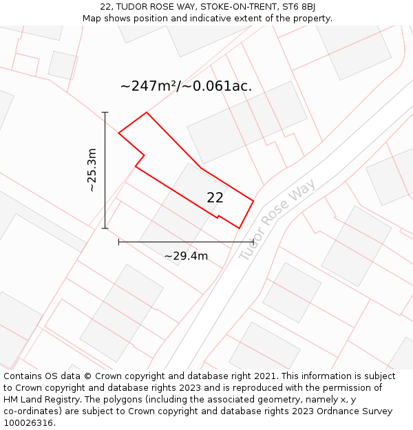 22, TUDOR ROSE WAY, STOKE-ON-TRENT, ST6 8BJ: Plot and title map