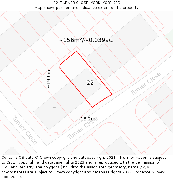 22, TURNER CLOSE, YORK, YO31 9FD: Plot and title map