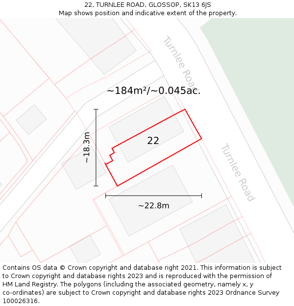 22, TURNLEE ROAD, GLOSSOP, SK13 6JS: Plot and title map