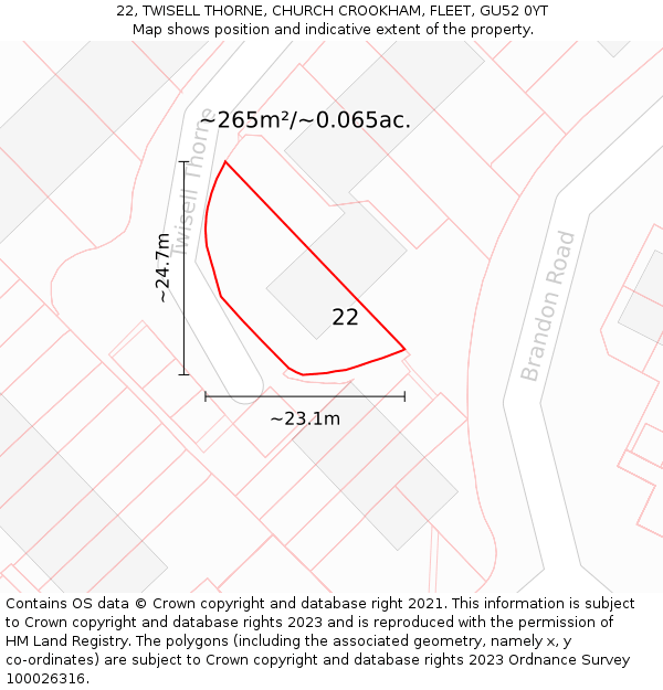 22, TWISELL THORNE, CHURCH CROOKHAM, FLEET, GU52 0YT: Plot and title map