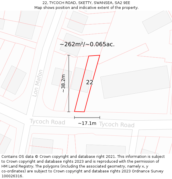 22, TYCOCH ROAD, SKETTY, SWANSEA, SA2 9EE: Plot and title map