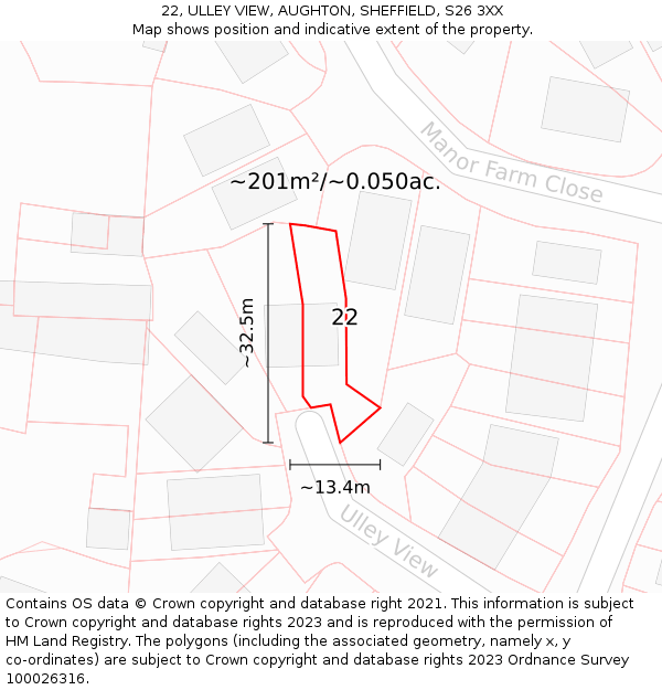 22, ULLEY VIEW, AUGHTON, SHEFFIELD, S26 3XX: Plot and title map