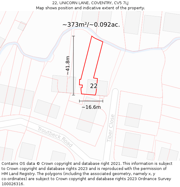 22, UNICORN LANE, COVENTRY, CV5 7LJ: Plot and title map