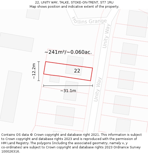 22, UNITY WAY, TALKE, STOKE-ON-TRENT, ST7 1RU: Plot and title map