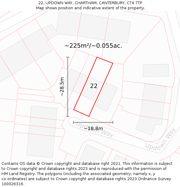 22, UPDOWN WAY, CHARTHAM, CANTERBURY, CT4 7TP: Plot and title map