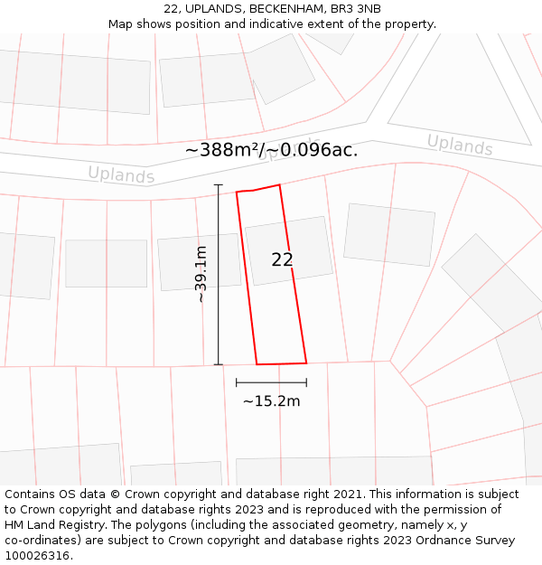 22, UPLANDS, BECKENHAM, BR3 3NB: Plot and title map
