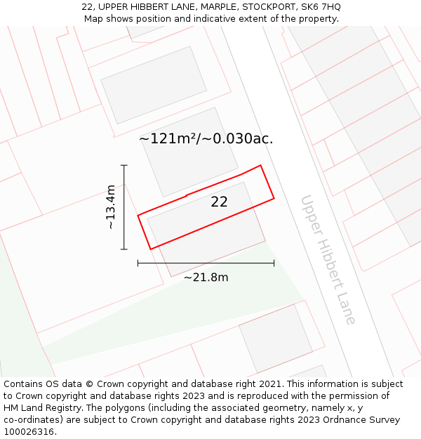 22, UPPER HIBBERT LANE, MARPLE, STOCKPORT, SK6 7HQ: Plot and title map