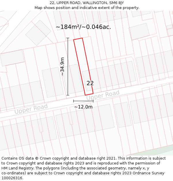 22, UPPER ROAD, WALLINGTON, SM6 8JY: Plot and title map
