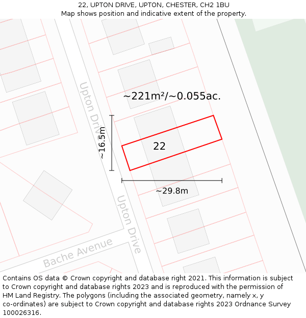 22, UPTON DRIVE, UPTON, CHESTER, CH2 1BU: Plot and title map