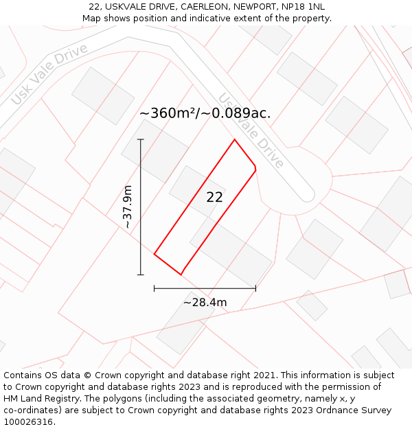 22, USKVALE DRIVE, CAERLEON, NEWPORT, NP18 1NL: Plot and title map