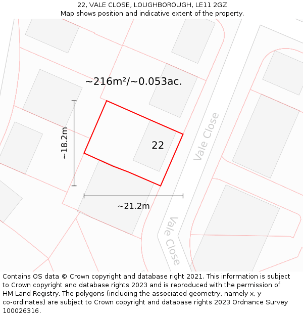 22, VALE CLOSE, LOUGHBOROUGH, LE11 2GZ: Plot and title map