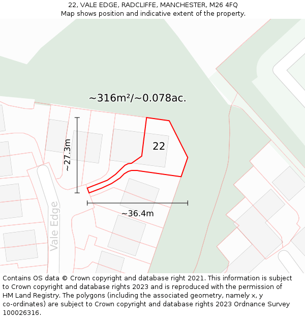 22, VALE EDGE, RADCLIFFE, MANCHESTER, M26 4FQ: Plot and title map