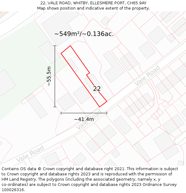 22, VALE ROAD, WHITBY, ELLESMERE PORT, CH65 9AY: Plot and title map