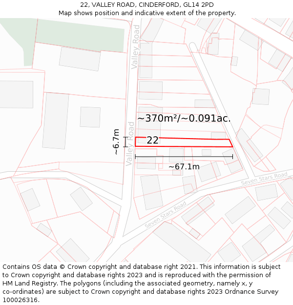 22, VALLEY ROAD, CINDERFORD, GL14 2PD: Plot and title map