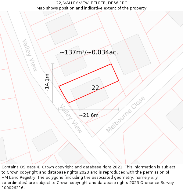 22, VALLEY VIEW, BELPER, DE56 1PG: Plot and title map
