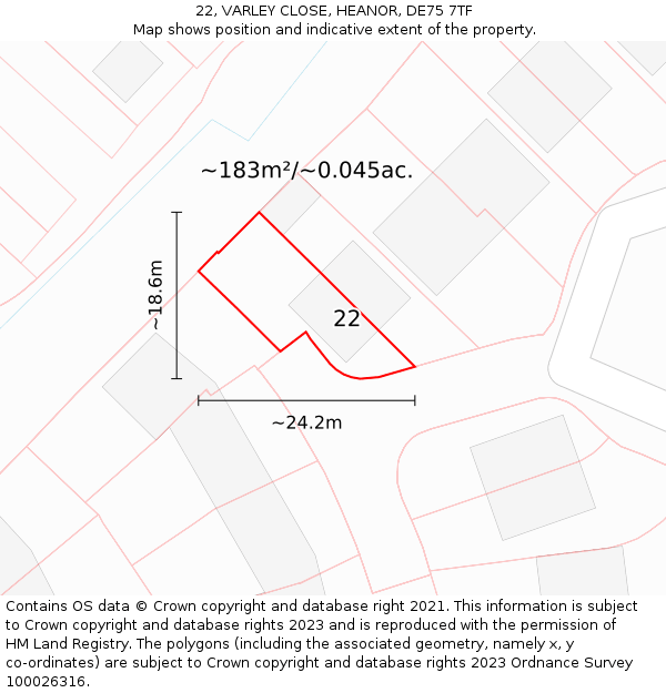 22, VARLEY CLOSE, HEANOR, DE75 7TF: Plot and title map