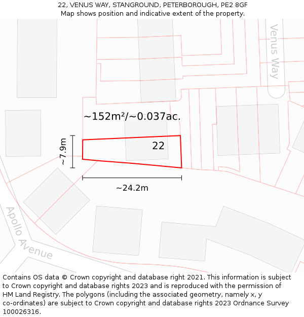 22, VENUS WAY, STANGROUND, PETERBOROUGH, PE2 8GF: Plot and title map